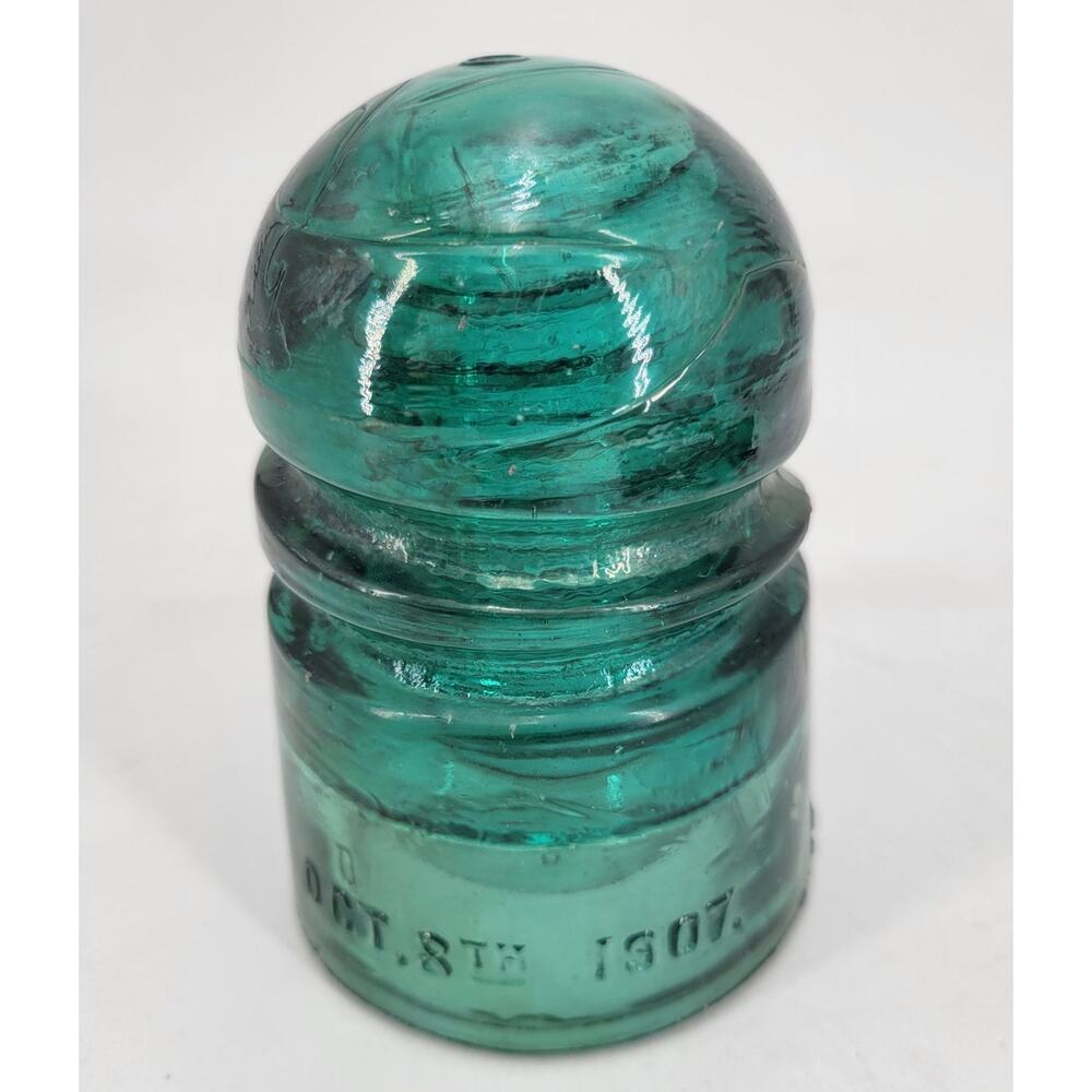 Brookfield CD 147 Spiral Groove Green Aqua Glass Insulator with Peg